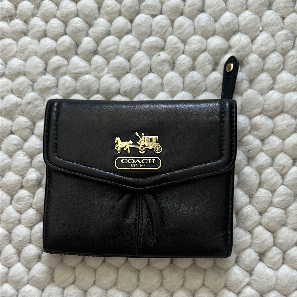 Coach Black Leather Wallet with Gold Logo